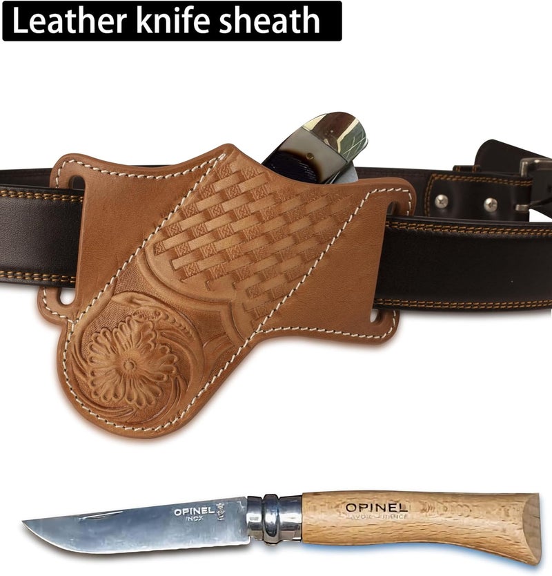 HOGIKUO Knife Sheath, Leather Knife Sheath for Belt, Pocket Knife Holster Pouch, Folding Knife Holster - Image 3